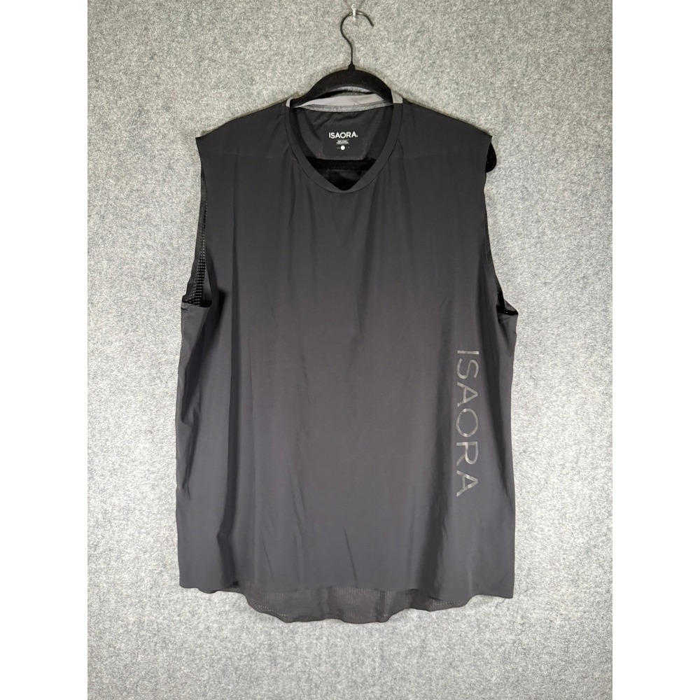 ISAORA Men Black Performance Mesh Back Muscle Tank Top Size Large Made in Turkey - Picture 2 of 7